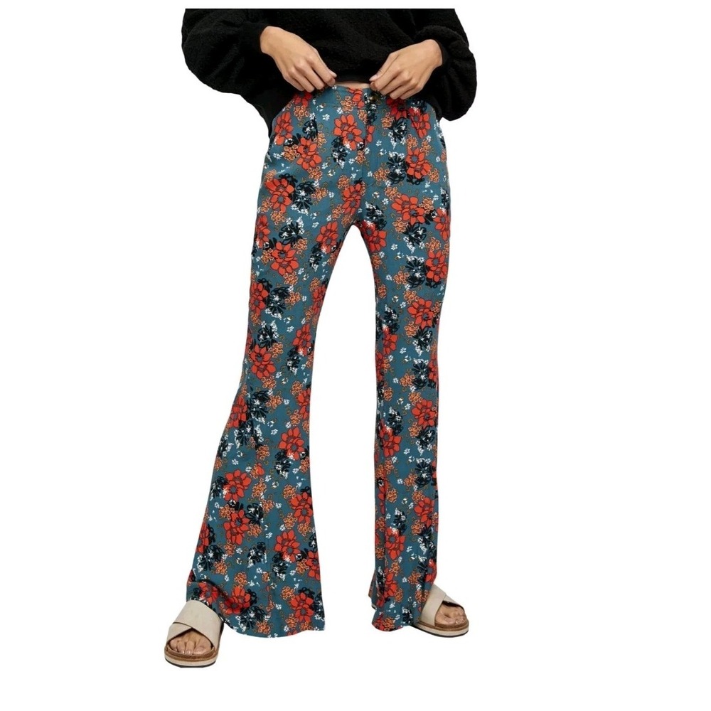FREE PEOPLE Can't Take My Eyes Off Teal Floral Pants GUC Sz X Small